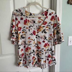 Lucky Brand Floral Top with Lots of Pretty Details Medium